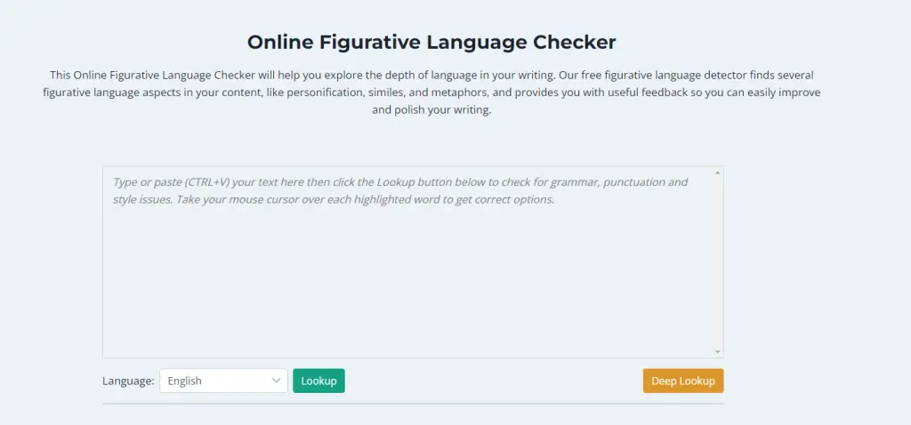 An screenshot of online figurative language checker.